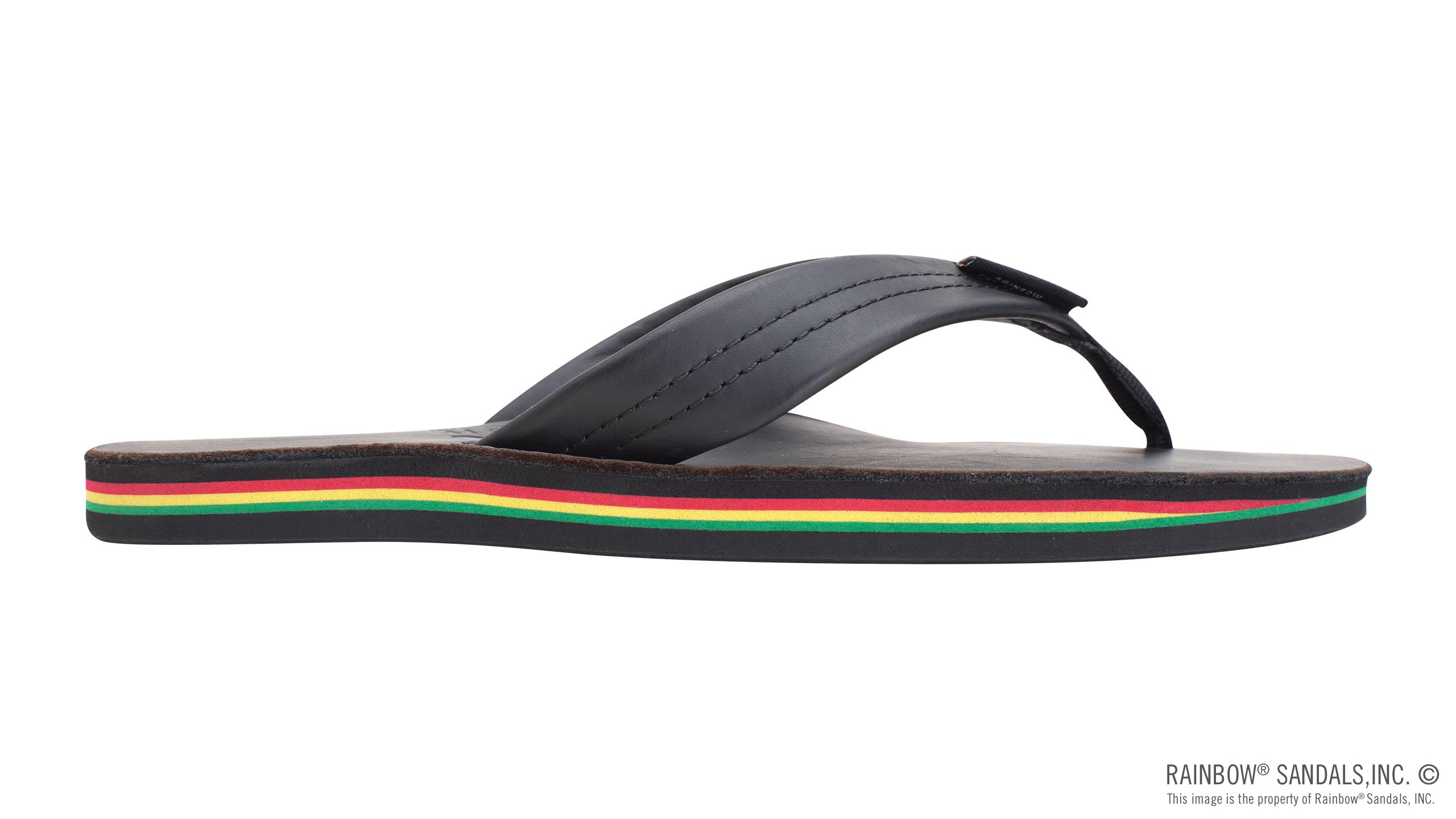The Rastafarian - Single Layer Classic Black Leather with Rasta Mid Sole and 1" Strap - Image 4