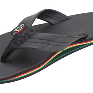 The Rastafarian - Single Layer Classic Black Leather with Rasta Mid Sole and 1" Strap